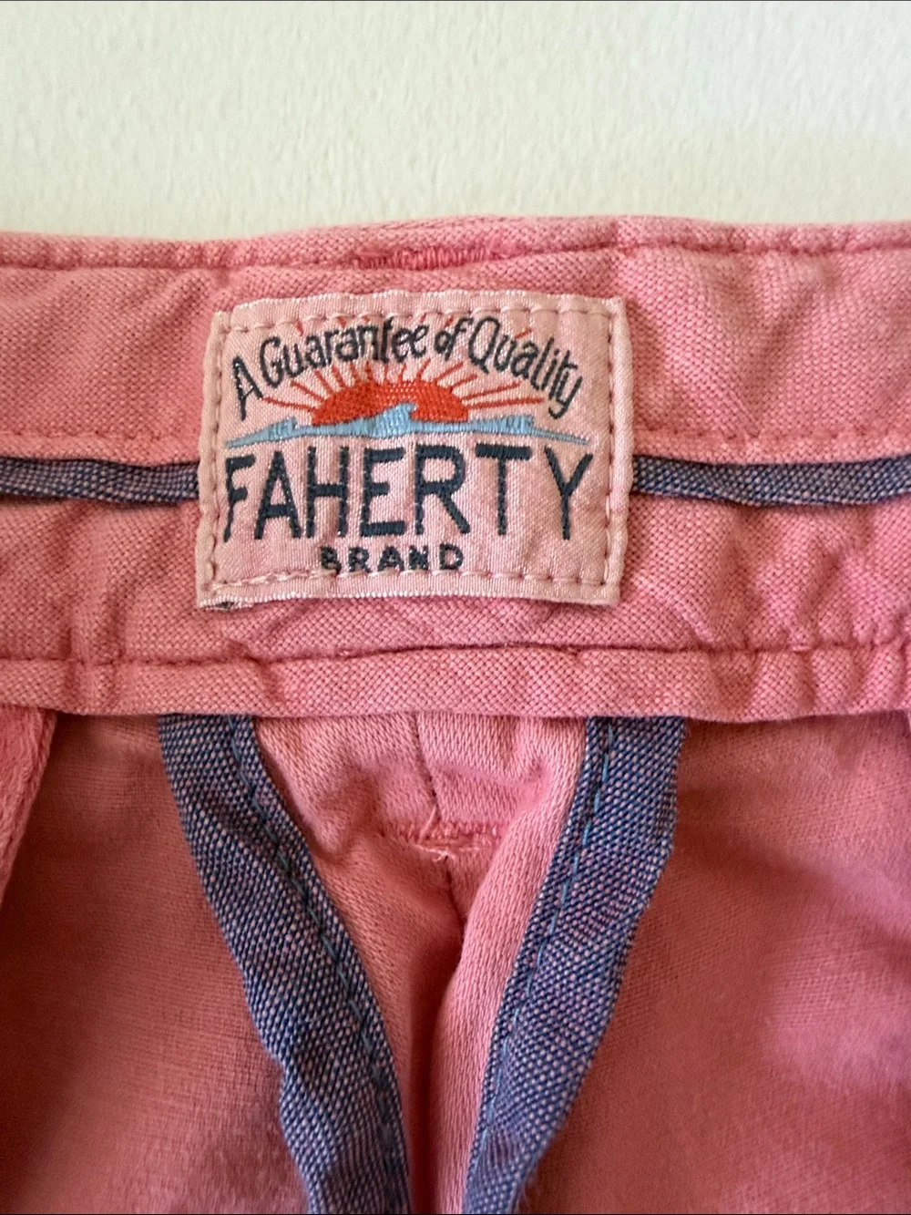 Faherty Brand Coastline Chino Shorts Faded Flag 32” Flat Front